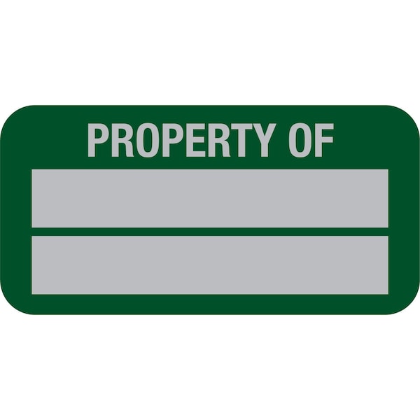 Lustre-Cal Property ID Label PROPERTY OF 5 Alum Green 1.50in x 0.75in 2 Blank No Pads, 100PK 253769Ma2G0000 - main